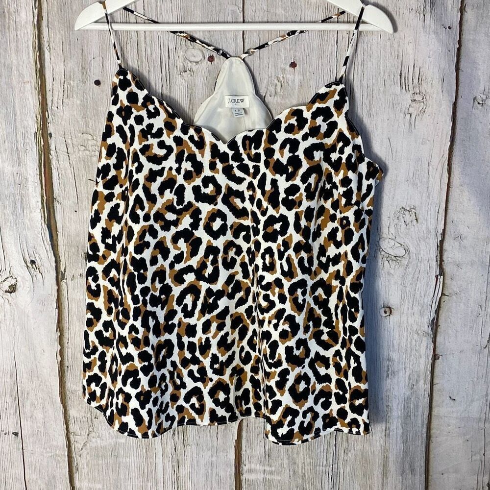 J Crew Scalloped Leopard Print Flowy Tank Top Size 12 NWT  F
